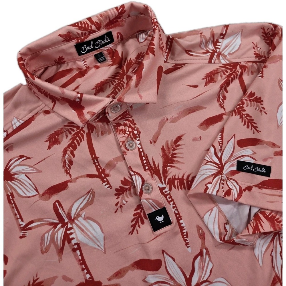 Bad Birdie Golf Polo‎ Mens Large Ricky Rose Short Sleeve Palm Tree